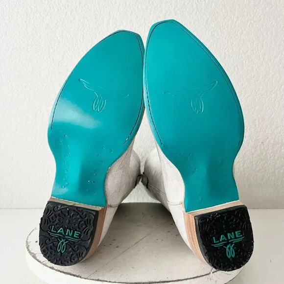 Lane LEXINGTON Women Cowboy Boots 8 White Leather Western Cowgirl Mid Calf Tall - Picture 8 of 11